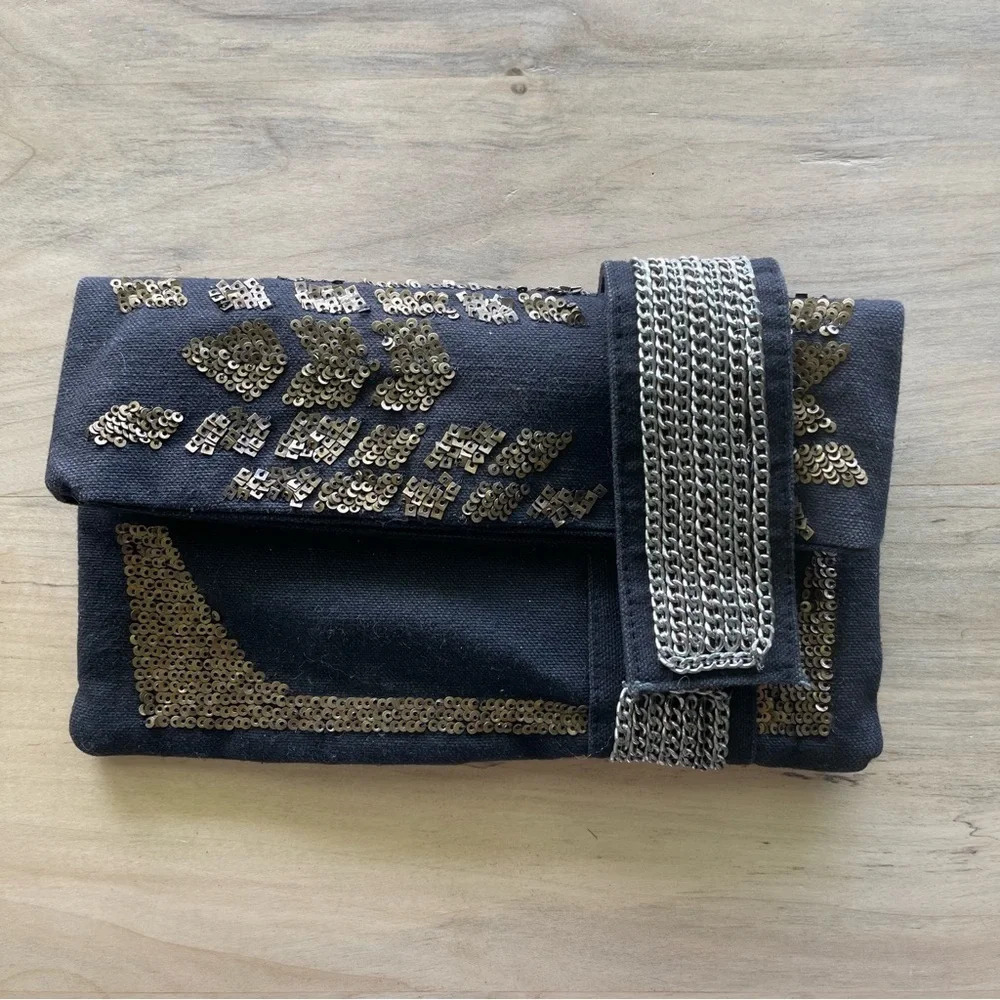 Noonday Collection canvas metal sequins chain pouch clutch